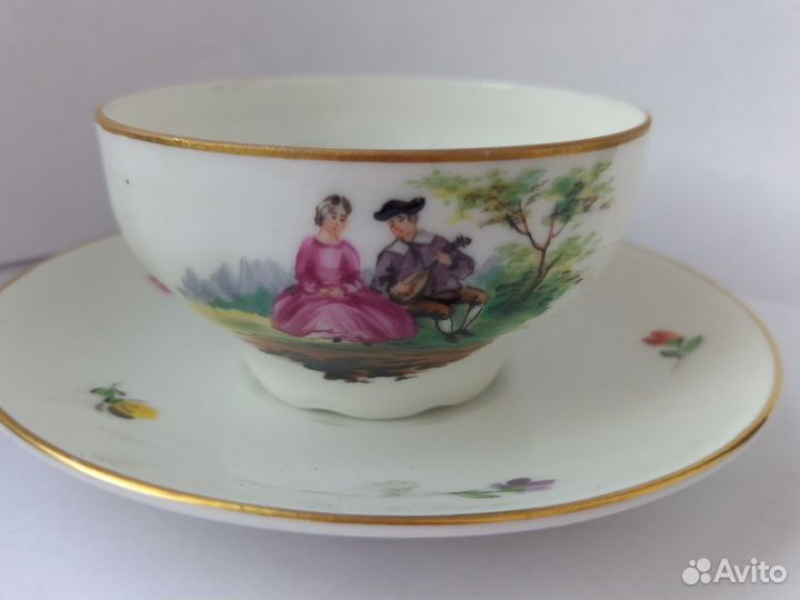 Антикварная кофейная пара роспись Людвигсбург