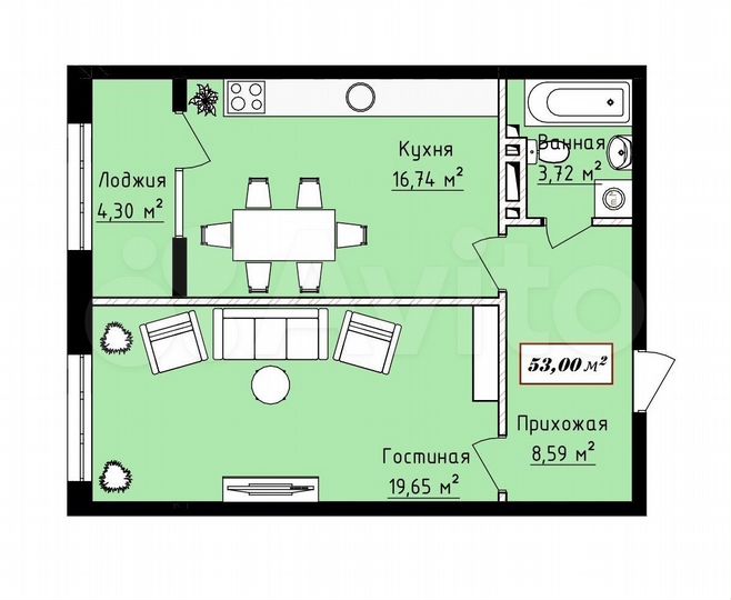 1-к. квартира, 53 м², 15/16 эт.