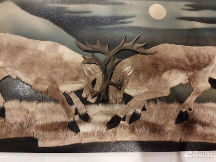 Картина, с элементами меха оленя, конец 70х, ретро