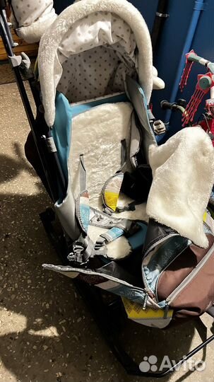 Детские санки коляска с большими колесами