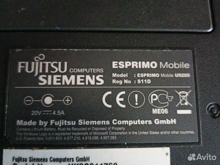 Ноутбук Fujitsu-Siemens esprimo Mobile U9200 S11D