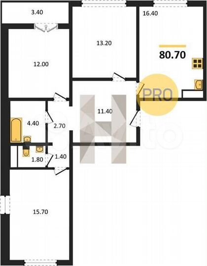 3-к. квартира, 80,7 м², 4/15 эт.