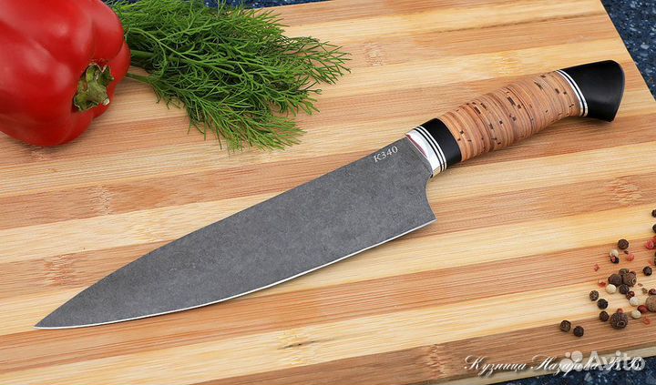 Поварской нож № 12 сталь К340 береста черный граб