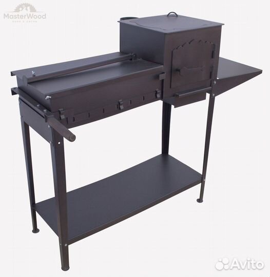 Мангал с печью под казан с откидным столом