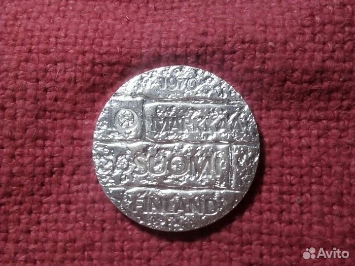Финляндия монета /10 марок 1970 год/XF. Серебро