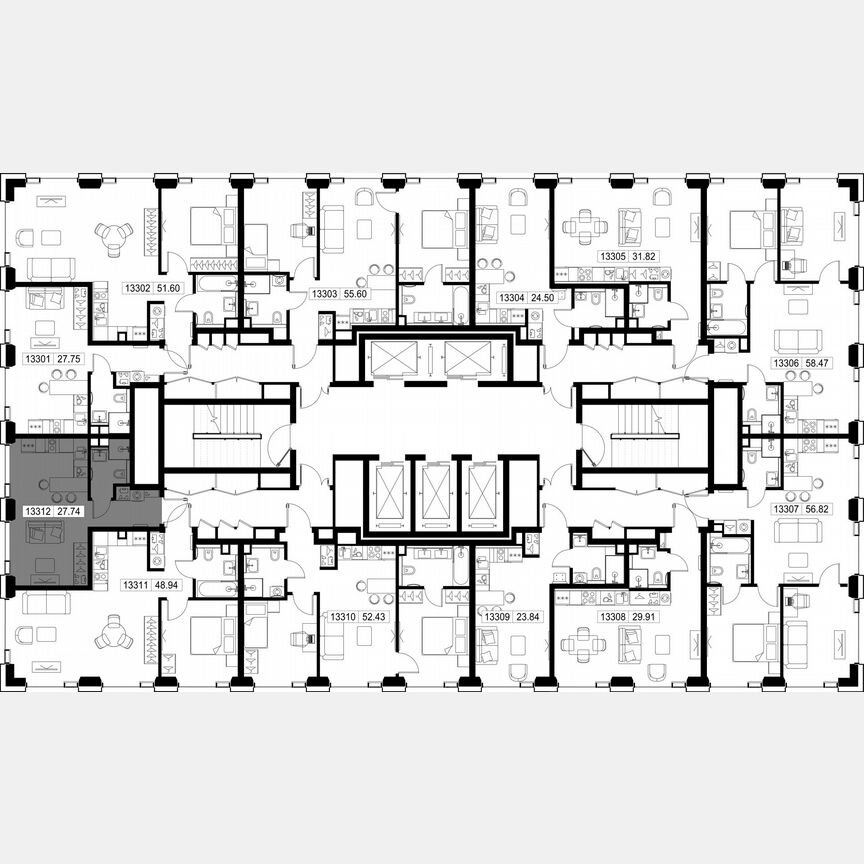 Квартира-студия, 27,7 м², 33/52 эт.