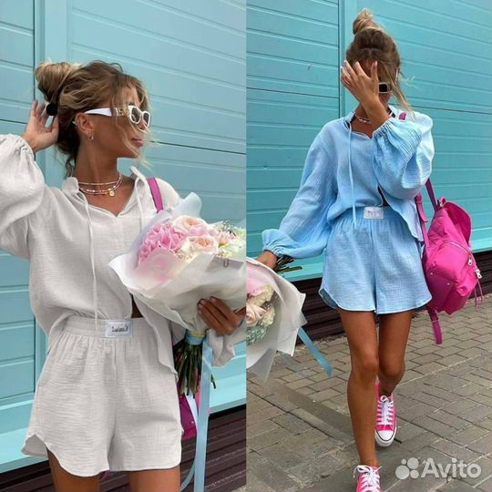 Костюм двойка муслиновый шорты и рубашка новый