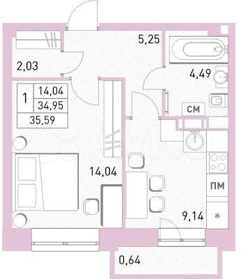 1-к. квартира, 35,6 м², 17/17 эт.
