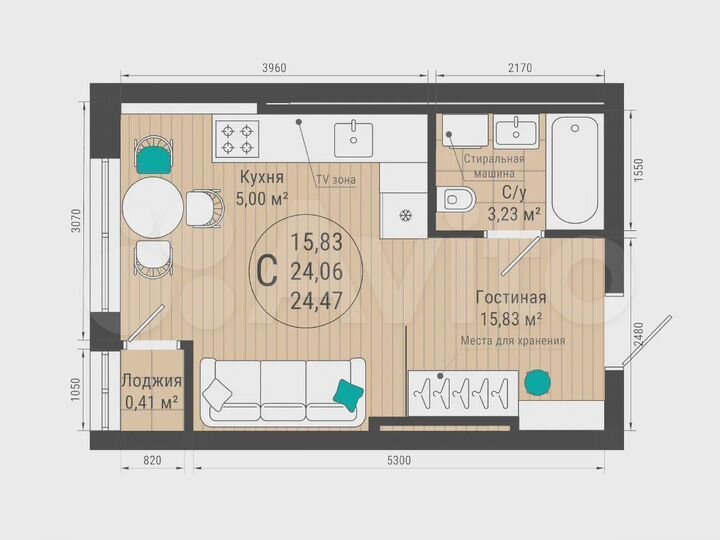 Квартира-студия, 24,5 м², 5/27 эт.
