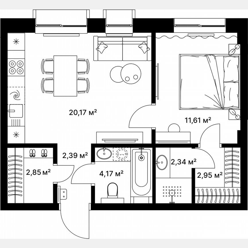 1-к. квартира, 46,1 м², 4/5 эт.