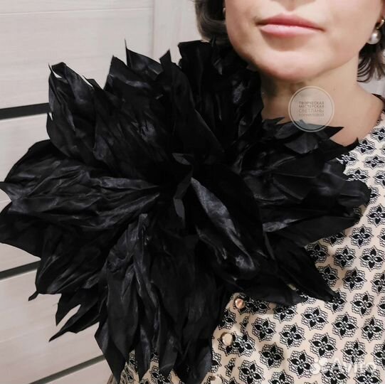 Брошь Цветок из ткани Черный