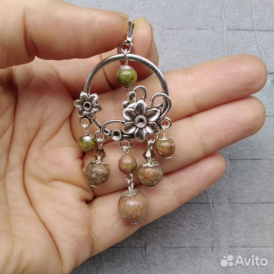 Браслет, подвеска. Яшма, посеребрение