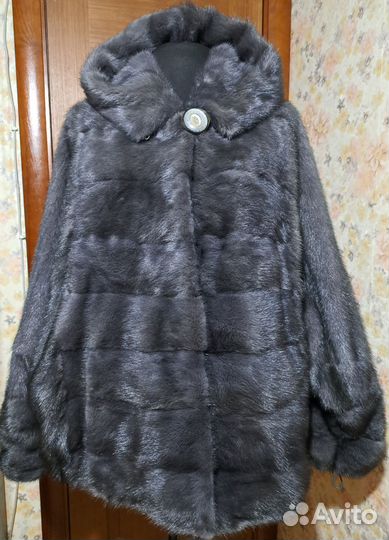 Шуба норковая с капюшоном графит 62р 70 ог-160