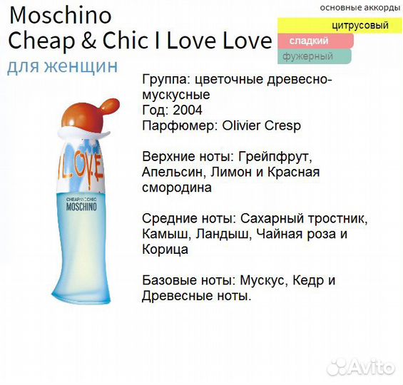 Moschino Cheap&Chic I Love, духи высокой концентр