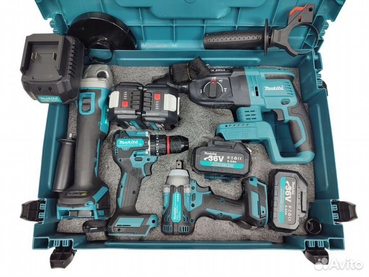 Набор инструмента Makita 5в1 + нивелир 4 бат 2зу