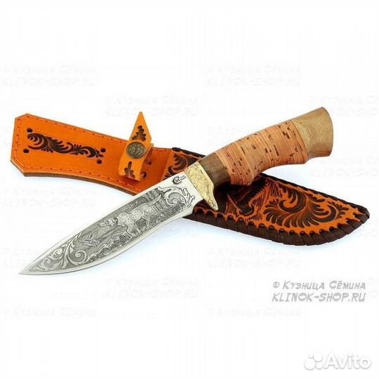 Нож Близнец ст 65х13 береста литье, гравировка