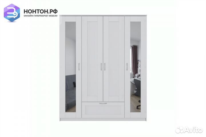 Шкаф четырехстворчатый Сириус белый с одним ящиком