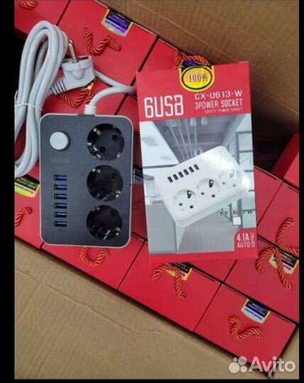 Сетевой фильтр, удлинитель 6 USB и 3 Евро розетки