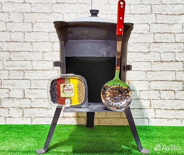 Казан чугунный с печкой + шумовка