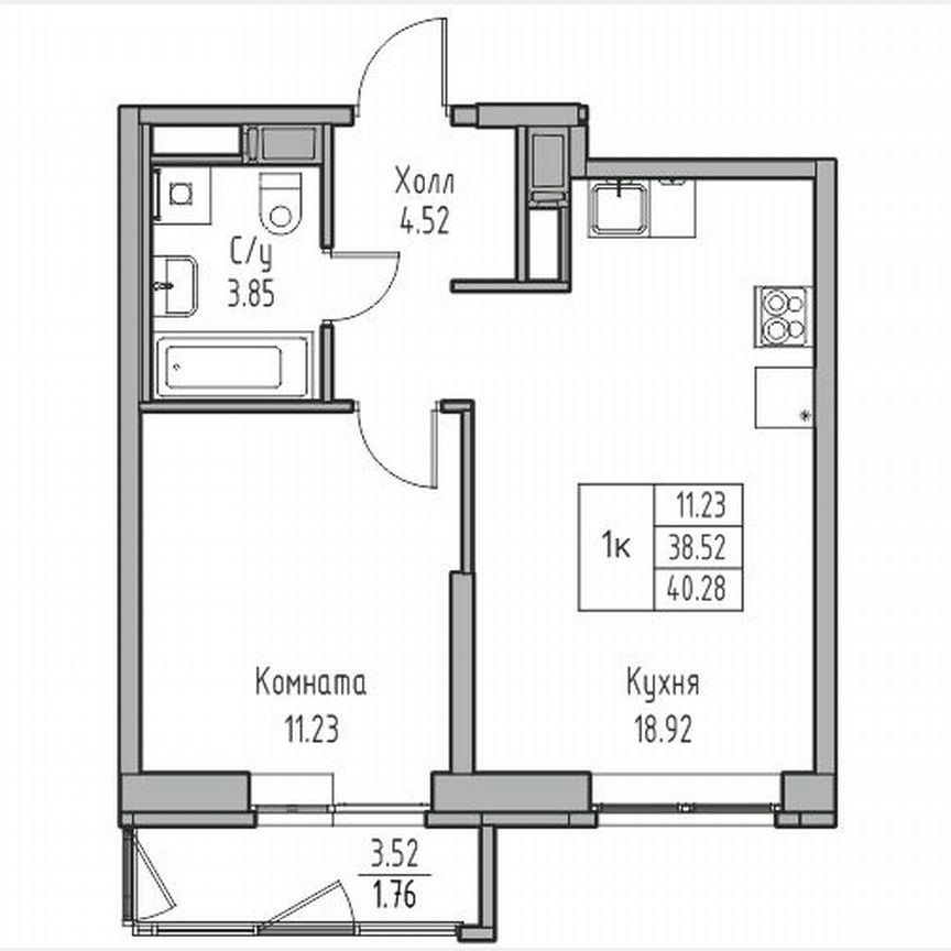1-к. квартира, 40,3 м², 2/23 эт.
