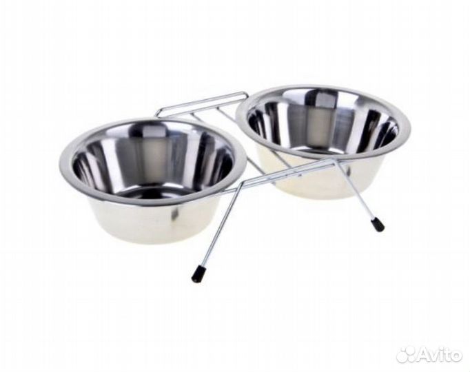 Металлическая двойная миска на подставке