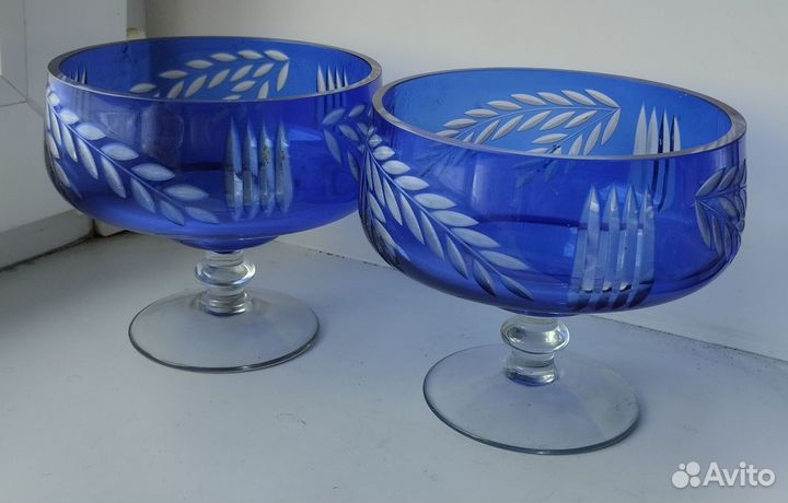 Конфетница СССР, синий цвет, пара