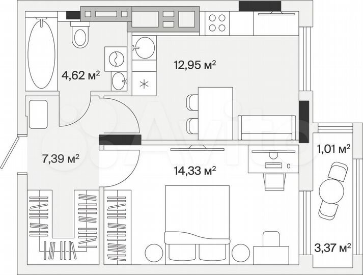 1-к. квартира, 40,3 м², 1/7 эт.