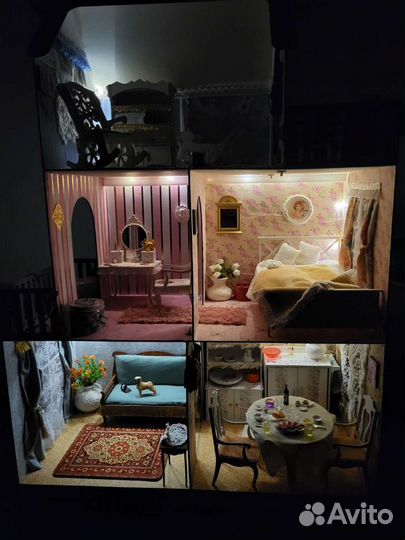 Кукольный домик для барби с мебелью и освещение