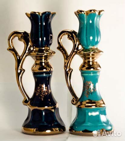 Подсвечник церковный (золото, керамика,17см высота