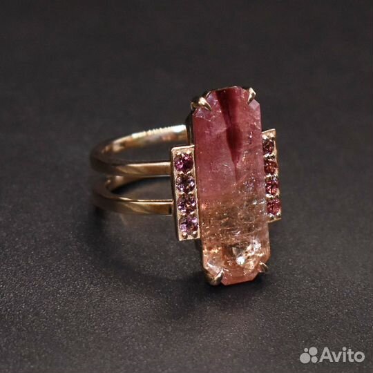Кольцо золотое. Турмалин Малхан 5.70 ct. и Шпинель