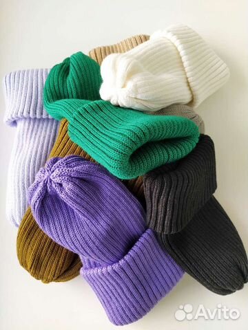 Двойная шапка - резинка тыковка теплая с отворотом