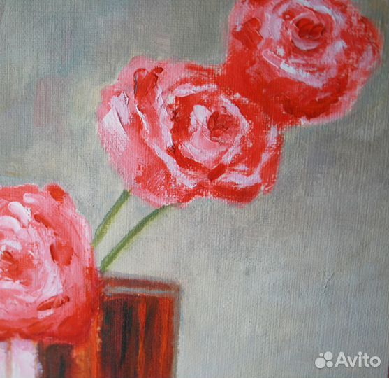 Картина маслом цветы букет роз 30 на 21 см