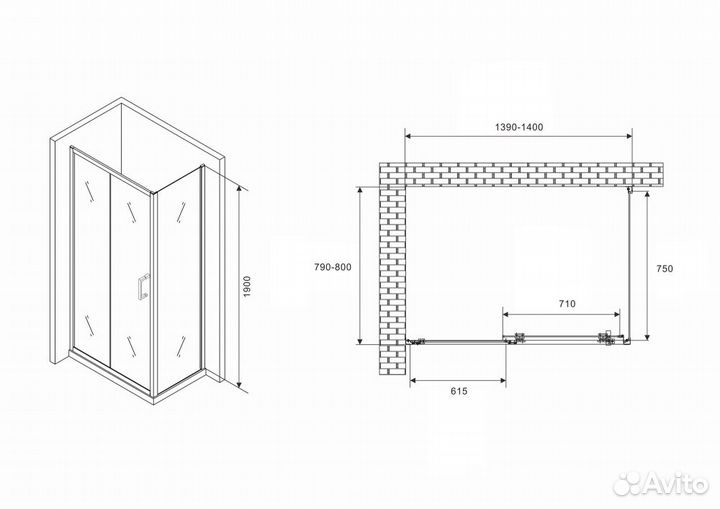 Душевое ограждение Abber Schwarzer Diamant AG30140