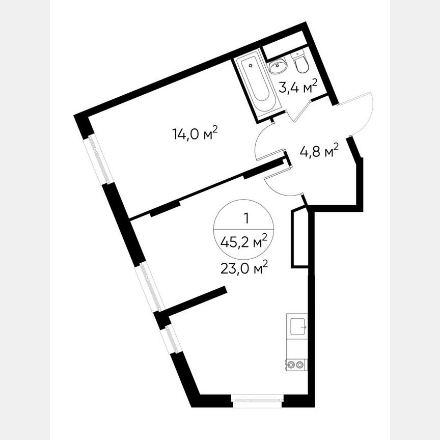 1-к. квартира, 45,2 м², 14/17 эт.