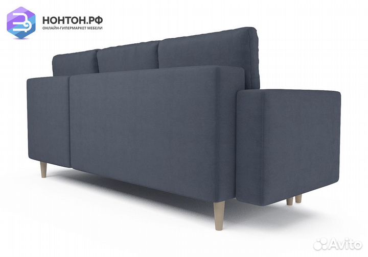 Угловой диван тик-так Белфаст велюр серо-синий