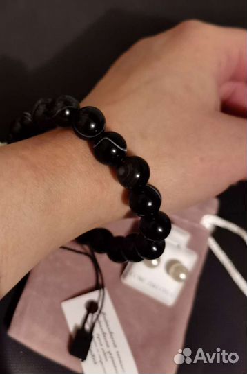 Браслет черный агат 10мм