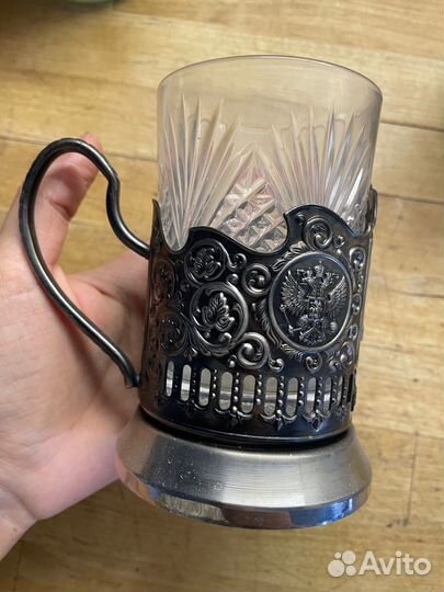 Подстаканники с хрустальными стаканами