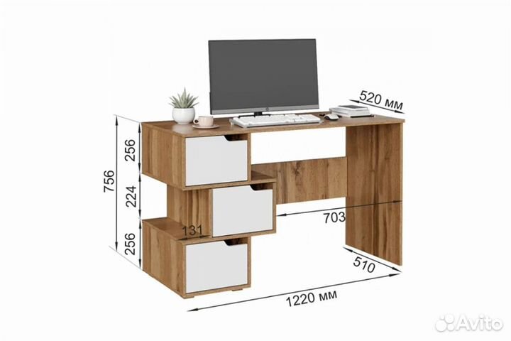 Стол компьютерный ск-11 Дуб вотан / Белый глянец