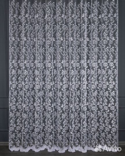 Тюль Дентель роза холодный белый на окна пошив