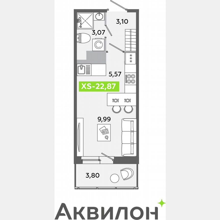 Квартира-студия, 22,9 м², 11/12 эт.