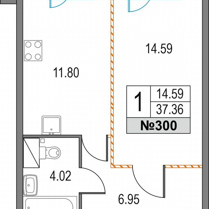 1-к. квартира, 37,4 м², 2/25 эт.