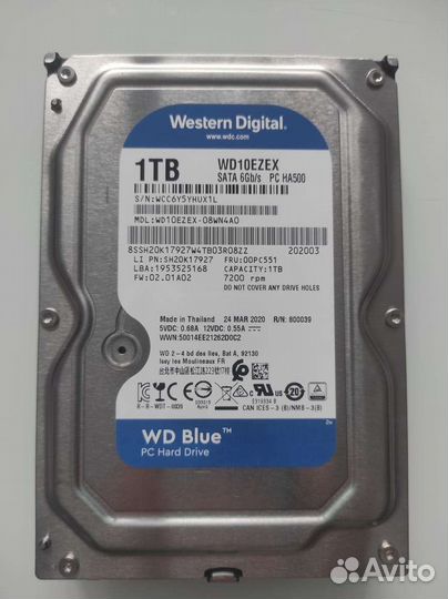 Жёсткий диск WD Blue 1Тб 3.5