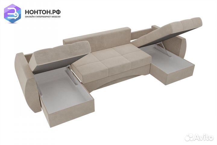 Диван п-образный еврокнижка Сатурн бежевый