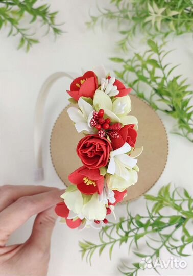 Ободок для волос с цветами ручной работы