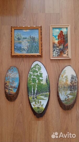 Панно на срезе дерева, картины