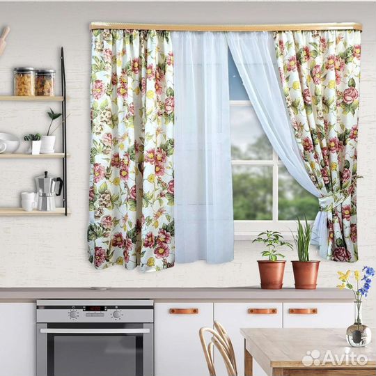 Шторы и тюль для кухни короткие новые