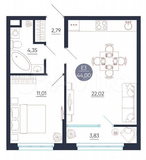 1-к. квартира, 44 м², 14/25 эт.