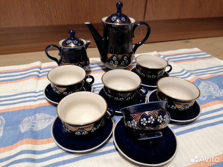 Фарфоровый кофейный сервиз Бронницы кобальт