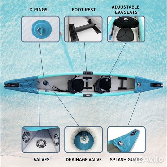 Байдарка, надувной каяк двухместный и трёхместный