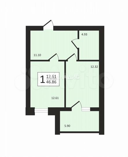 1-к. квартира, 46,9 м², 1/5 эт.